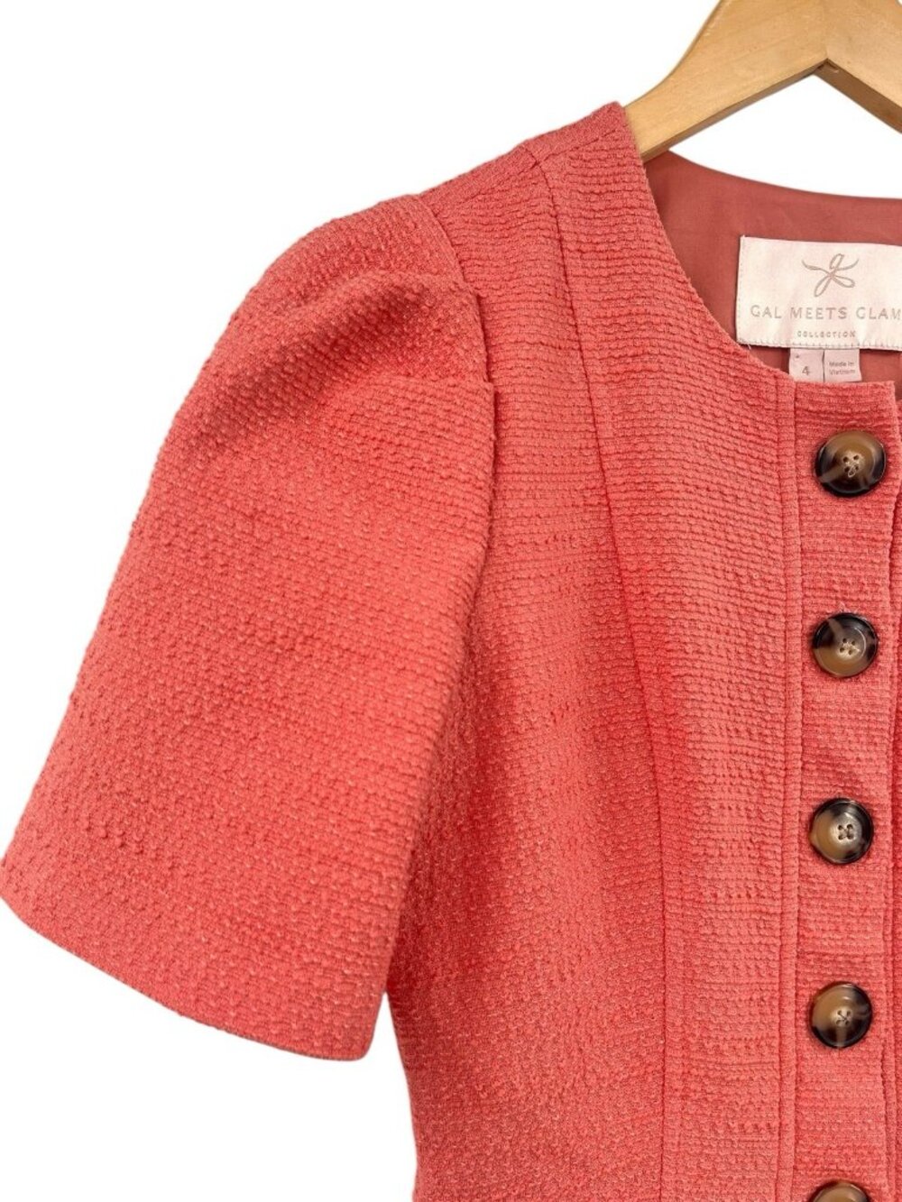 GAL MEETS GLAM Women's Peach Textured Front Button Kathleen Mini Dress US 4 - Picture 2 of 6